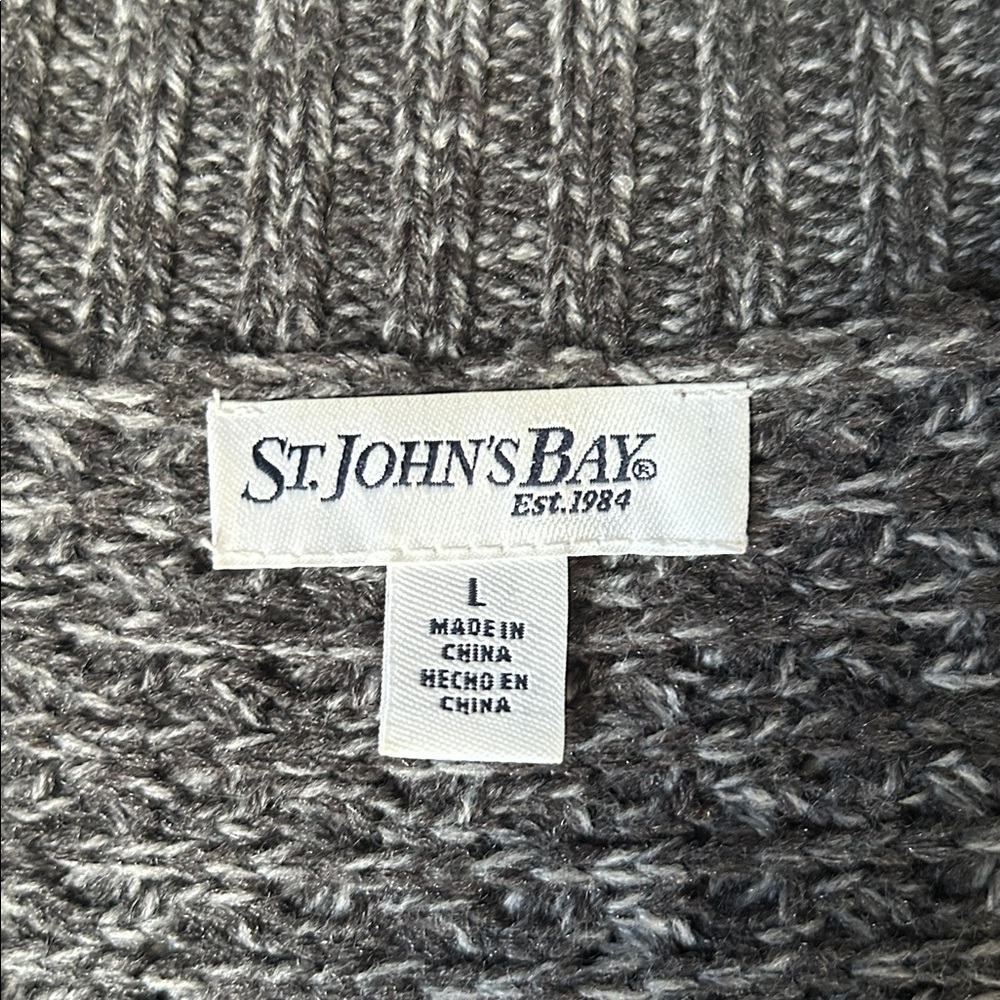 St John's Bay short sleeve open front cardigan sweater marled dark gray knit L - Picture 2 of 12
